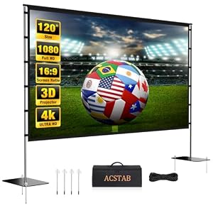 Outdoor Projector Screen with Stand – 120 Inch Portable Projector Screen Outdoor Indoor Projection Screen 16:9 4K HD Movie Screens with Carry Bag Can Enjoy Home Theater Projection Screens