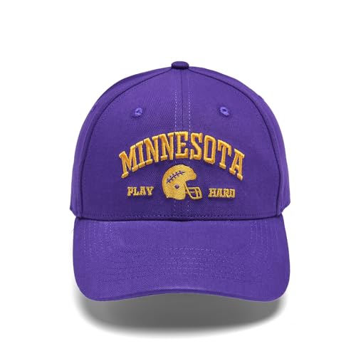 8858 Baseball Cap with City Name Embroidery for Men and Women, Adjustable Strap Casual Street Hat (Minnesota-Purple)