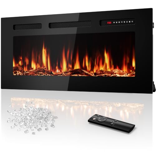 Tehanld 36" Ultra-Thin Electric Fireplace Heater, Recessed Wall Mounted