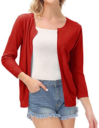 Women Casual Summer Cardigan Long Sleeve Knit Sweater Jacket For Dress(Red,S) #TOP1