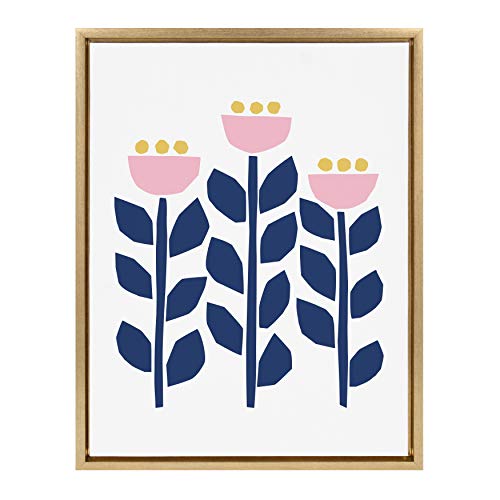 Kate and Laurel Sylvie Nordic Flowers Framed Canvas by Myriam Van Neste, 18x24 Gold, Whimsical Abstract Wall Decor
