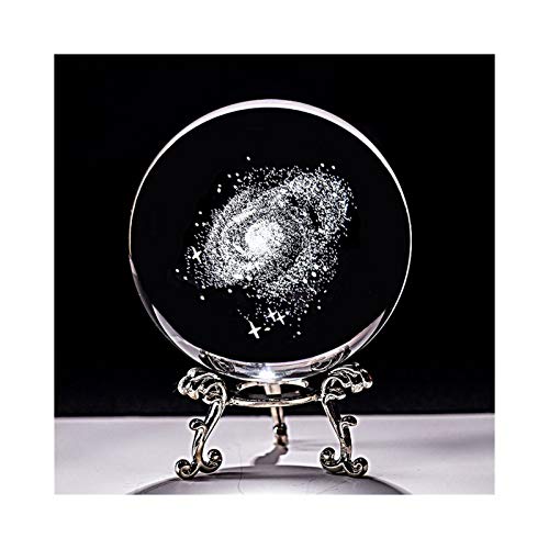 Moonlight Star Bola de Cristal 3D Grabado Cuarzo Esfera de Cristal Decoración del hogar Ornamentos Globe Creativo Estatuillas Regalos (Color : with Silver Base, Size : 6cm) Cover