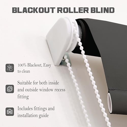Funky Gadgets Blackout Roller Blinds Window Shades Easy Fit Thermal Roller Blind 3 Pass Black Out Fabric for Room Darkening Trimmable Child Safe Metal Tube Charcoal Grey (60cm Wide x 165cm Drop) - 7