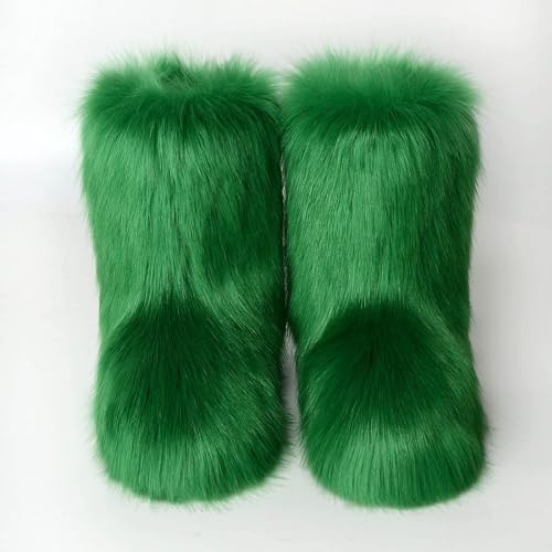 HINDOLA Womens Faux Fur Boots Winter Comfy Plush Warm Snow Boots Fuzzy Fluffy Furry Round Toe Suede Boots Comfortable Winter Ankle Booties Anti Slip Outdoor Indoor Flat Shoes4