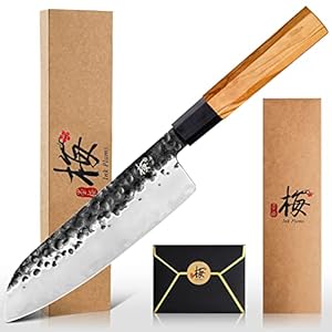 Santoku Chef’s Knife 7 Inch,Japanese Sharp Blade Kitchen Knife with Olivewood Handle And Beautiful Gift Box