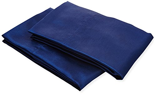 Comfy Deal 2 Pieces of 350TC Solid Navy Blue Soft Silky Satin Pillow Cases for Full or Queen Pillow
