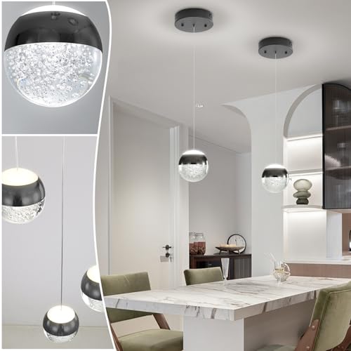 Shial Lighting Modern Crystal Chandelier Black Globe Pendant Light Fixture, Mini Globe Ceiling Hanging Light Fixture for Living Room Bedroom Kitchen
