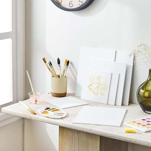 Image of PANTONIC 6 Pieces 5 x 5 Inch, Medium Size Canvas Boards for Painting, Acrylic Oil Painting Board 6 Pcs Set, White Color