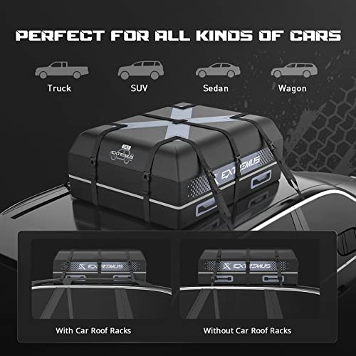 Extremus Explorationx Rooftop Cargo Carrier Bag-15 Cu Ft, 100% Waterproof Car Top Carrier, Abrasion Resistant 840D Pvc, High-Frequency Welded Seams, Waterproof Zipper W/Storm Flap & 9 Sturdy Straps #TOP5