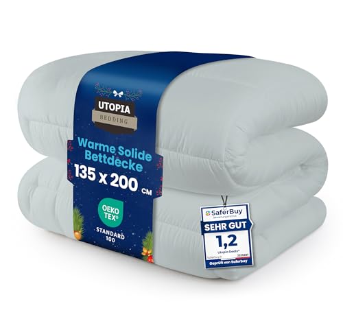 Utopia Bedding Bettdecke 135 x 200 cm, Ganzjahresdecke 370 GSM Füllung, atmungsaktive Schlafdecke, Steppdecke, Super Weiche Kuschelige (Hellgrau)