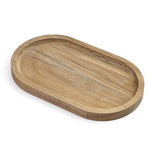 PATRICKWHITE Vassoio ovale in legno, 20 x 12 x 1.5 cm, piatto in legno decorativo, vassoio decorativo legno, marrone, per bevande, dessert, snack, spuntini, tè, caffè, ristoranti