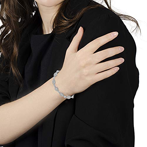 Haus Of Brilliance .925 Sterling Silver 1.0 Cttw Miracle-Set Round-Cut Diamond Pear And Bezel Link Bracelet (I-J, I3) - Size 7.5" #TOP4