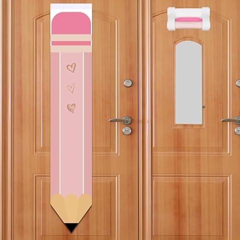 HINGTAI 2Pcs Pink Classroom Door Window Cover Curtains Classroom Shade, Pencil Shape Blackout Window Cover Classroom Curtains for Office, Porch, Room Door Curtains for Door Window Cover