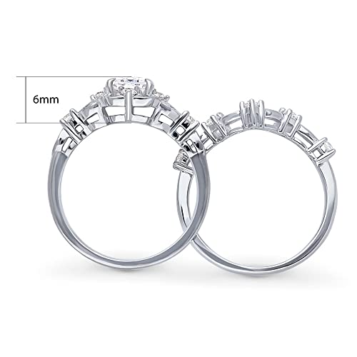BERRICLE Sterling Silver Halo Wedding Engagement Rings Step Emerald Cut Cubic Zirconia CZ Wishbone Ring Set for Women, Rhodium Plated Size 4-104