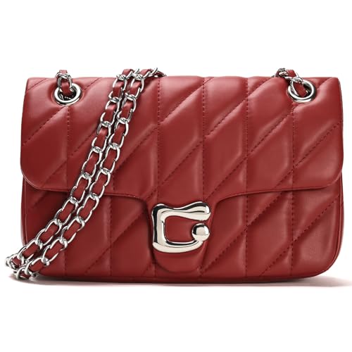 Pelimoo Quilted Crossbody Bag for Women Dark Red