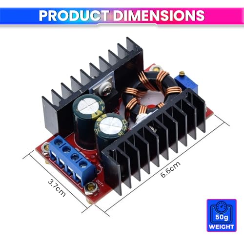 Image of amiciSmart 150W DC to DC Converter - 10A Adjustable Step-Up Boost Converter, 10~32V Input to 12~35V Output, High-Efficiency Power Supply