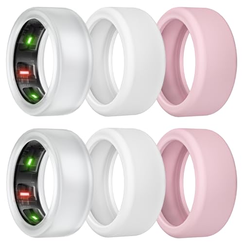 sylacor Cover for UltraHuman Ring AIR/Oura Ring Gen 4/ Gen3, 3Pack Elastic Ring Case Protector for Gym and Working Out (2Pink+2Clear+2White, S (6/7/8/9/10))