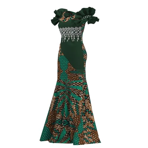 Image of iooiooi Womens Elegant Ankara Maxi Mermaid Dress Lace Decorated African Gowns