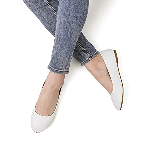 DREAM PAIRS DREAM PAIRS Women's Sole-Simple Ballerina Walking Flats Shoes,Size 7.5,White/Pu,Sole-Simple