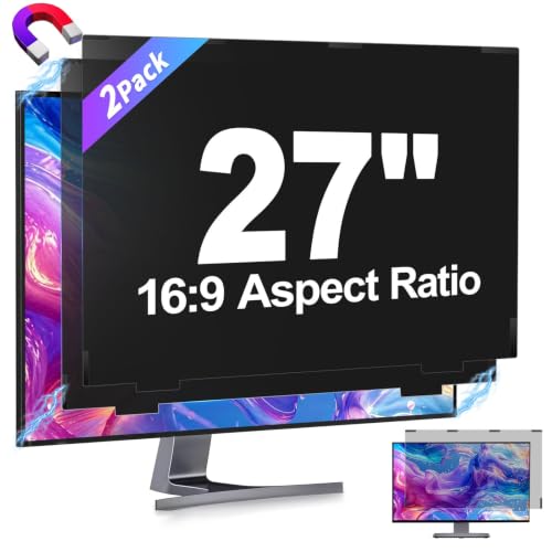 Image of 2 Pack Magnetic Removable 27 inch Computer Privacy Screen Filter for 16:9 Widescreen Monitor Desktop PC, 27inch Anti Blue Light Glare Eye Protection Shield, Anti Spy Screen Protector Screen