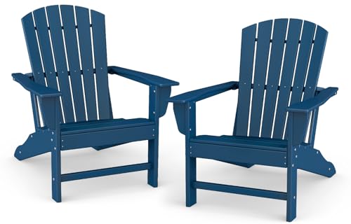 BRIOPAWS Adirondack-Chairs-Set of 2 | Fire Pit Chair | Oversized | HDPE Plastic | Weather Resistant | for Deck Outdoor Poolside Campfire | Blue