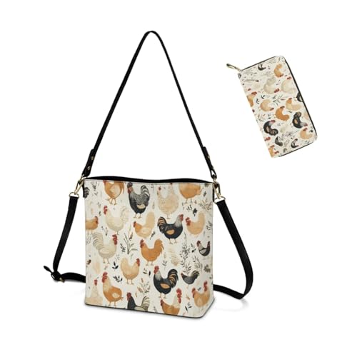 Image of HUGS IDEA Leather Purses and Handbag for Women Bucket Bag with Wrist Wallet 2 Packs