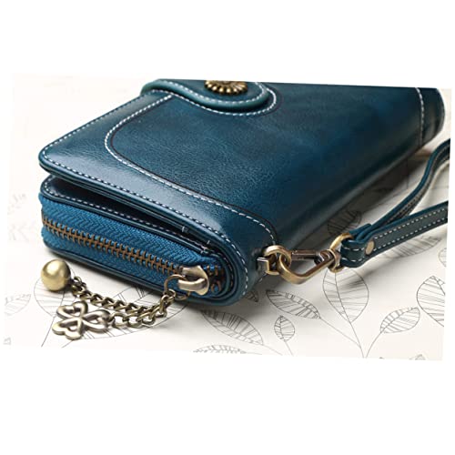 Long Women's Waxed Leather Purse Zipper and Wallet Multi-function Shoulder Bag for2