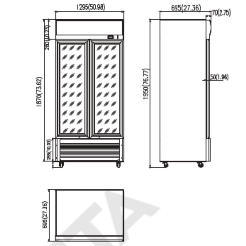 Armario para bebidas genérico 2 puertas acristaladas - 880L - Temperatura 2-8°C - Iluminación LED - Doble acristalamiento - Ruedas - Cierre automático - Canopy Luminoso Publicitario - Negro - 230V