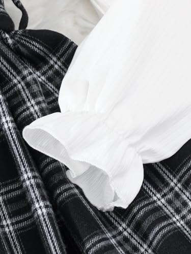 Hilinker Girls Plaid Ruffle Long Sleeve Dress Ribbed Belted Pleated Dresses with Hat4