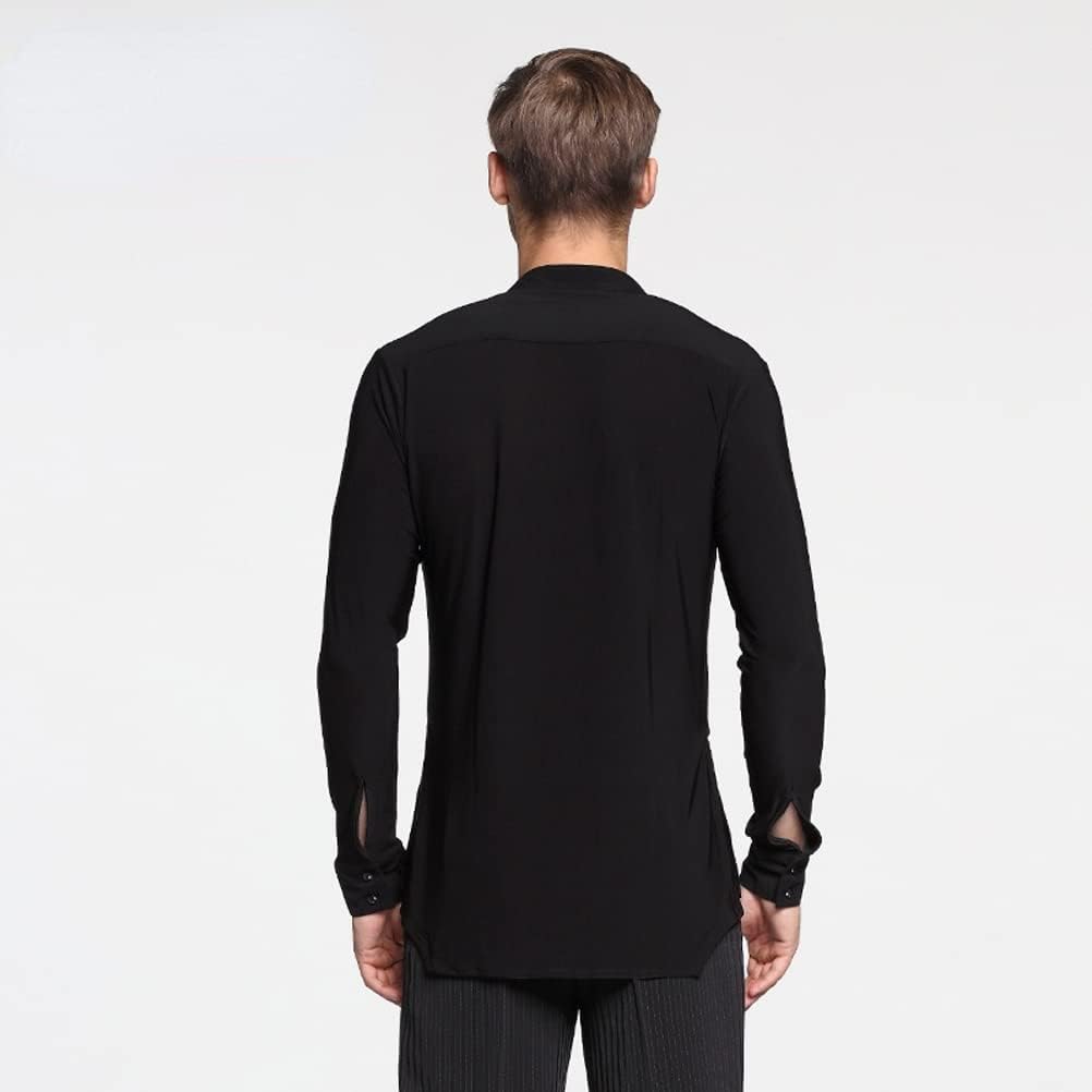 Men Solid Color V-Neck Long Sleeves Latin Ballroom Modern Dance Shirts Dance Tops Suit Chacha Rumba Samba