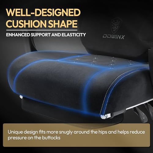 Image of Dowinx Gaming Chair with Heated Massage Lumbar Support,Big and Tall Fabric Gaming Chairs for Adults with Footrest, Ergonomic Computer Game Chair with Poket Spring Cushions, 350lbs, Black and White