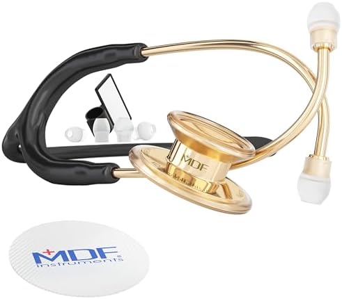 MDF Instruments, MD One Stainless Steel Stethoscope, Adult, Black Tube, Gold Edition Chestpieces-Headset, MDF777K-11