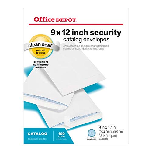 Office Depot Clean Seal(TM) Catalog Envelopes, 9in. x 12in, White with Security Tint, Pack of 100, 77928