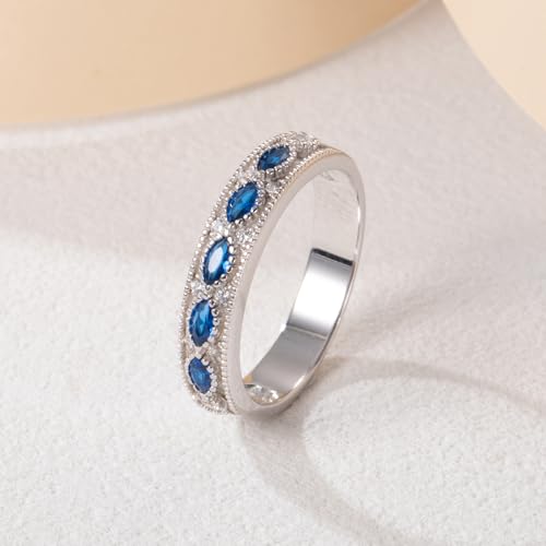 3.5ct Round Cut Cubic Zirconia Wedding Ring Set with Created Blue Sapphire Women's Bridal Rings Sets White Gold Plated Engagement Anniversary Ring for Grandma, Mother,Gift for Her Size 5-103