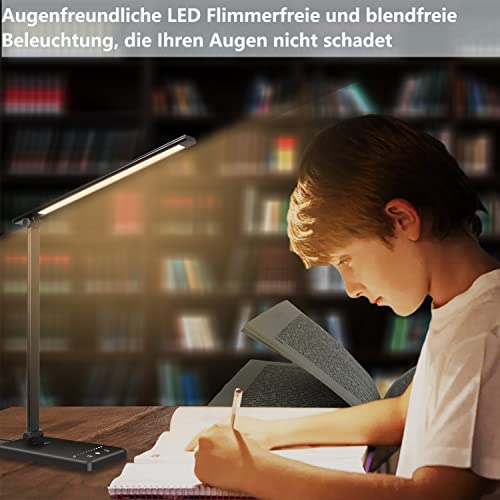 Schreibtischlampe mit LED, dimmbar, USB-Anschluss und Handyhalter