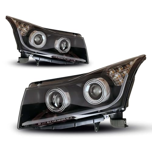 HEADLIGHTSDEPOT Black Halo Projector Headlight Set With LED DRL Compatible With Chevrolet Cruze 2011-2015