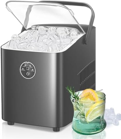 Bild 15 - FOHERE Eiswürfelmaschine 14kg 24 Stunden, Eiswürfel in 5 Min, 2 Größen von Bullet Ice, Selbstreinigender Eiswürfelbereiter mit Griff, Eisschaufel u. Korb, Ice Maker für Party Büro RV (Tiefschwarz)