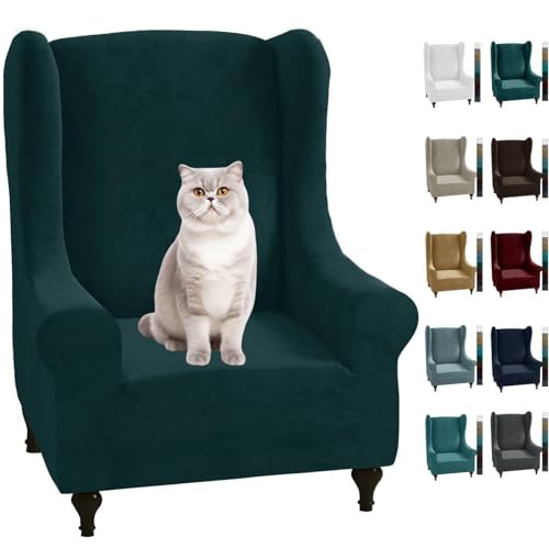 Mejores review On-line Sillones orejeros los mejores 10. 31 MAXIJIN Funda elástica de terciopelo rico y grueso para sillón orejero, 1 pieza, suave, elegante, con parte inferior elástica (sillón orejero, verde negruzco)