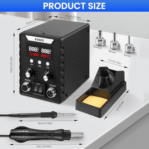 Image of Serplex 2 in 1 Hot Wind Gun Solder Iron SMD Rework Soldering Station Kit 700W /220V Tabletop Hot Wind Gun Tin Solder Iron Working Station Adjustable SMD Soldering Station with Dual LCD Digital Display