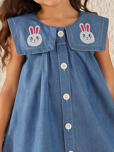 Image of superminis Girls Denim Solid Color Half Sleeves Dress with Embroidered Pocket (1 Dress)