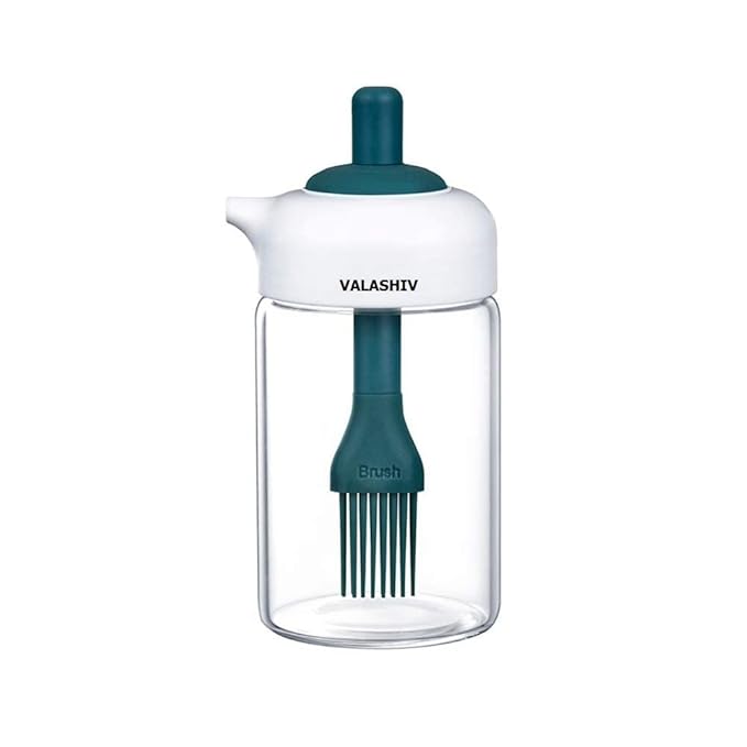 Valashiv Oil Dispenser Bottle | Wide Opening Oil Bottle | Oil Dispenser with Silicone Oil Brush | 230 ml Oil Container for Cooking, Baking, BBQ, Marinating (Multicolor, Pack of 1) at Rs. 285