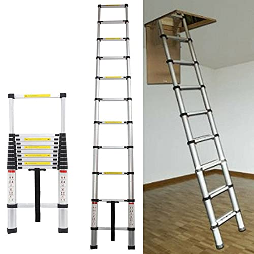 Escalera telescópica de 3,2 m de Aluminio, Escalera Extensible con 11 peldaños, Escalera de Loft, Escalera Multiusos, Capacidad de Carga de 150 kg, EN131