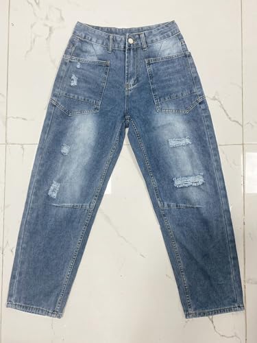 utcoco Women's 2024 Y2k Jeans Loose Straight Wide Leg Distressed Ripped Jeans with Pockets4