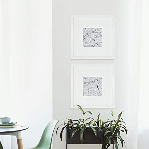 MCS Studio Gallery 16x16 Matted to 8x8 Picture Frame White Woodgrain, Square Photo Frame for Photos, Posters & Art Prints (2-Pack)