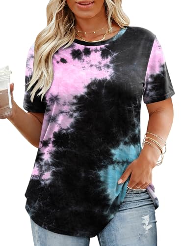 Image of VISLILY Plus-Size-Tops for Women Casual Short Sleeve T Shirts Trendy Tie Dye Crewneck Tees Comfy Loose Fit Tunics XL-5XL