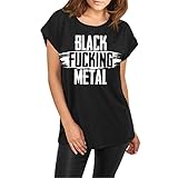  Frauen und Damen lässiges T-Shirt Black Fucking Metal Größe XS - 5XL