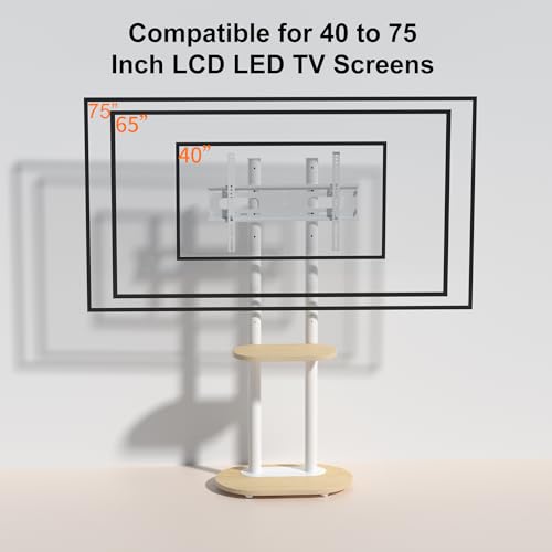 UNHO Support TV Mobile 40–75″ avec roulettes Design Moderne Hauteur Réglable Étagère VESA 200×200 à 600×400 Charge 60 kg pour Salon, Bureau et Expo – Image 4