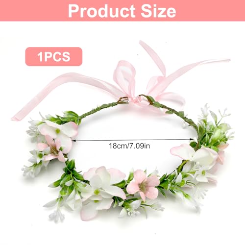 UOCAI Blumenkranz Kopfschmuck, Fliege für Hunde, Hunde Fliege Hochzeit Blumenkranz Kopfschmuck Haarkranz Blumen, Haarreif Blumen für Kopfschmuck Hochzeit, Hund Hochzeit, Foto Requisiten (Rosa)