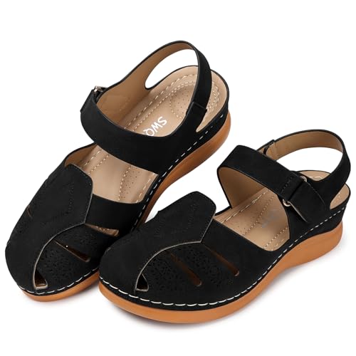 SWQZVT Women Comfortable Flat Sandals: Closed Toe Dressy Summer Sandal - Fisherman Hollow Out Walking Sandals