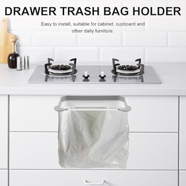 Handheld Garbage Bag Holder - Over The Cabinet Trash Bag Dispenser for Kitchen Organization Space-Saving Plastic Holder, Grey